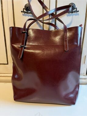 Kattee Vintage Genuine Leather Tote Shoulder Handbag Waxed cowhide Burgundy